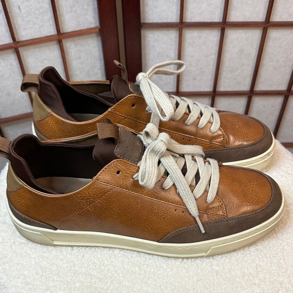 Men's Tan and Brown Leather Sneakers - Picture 8 of 8